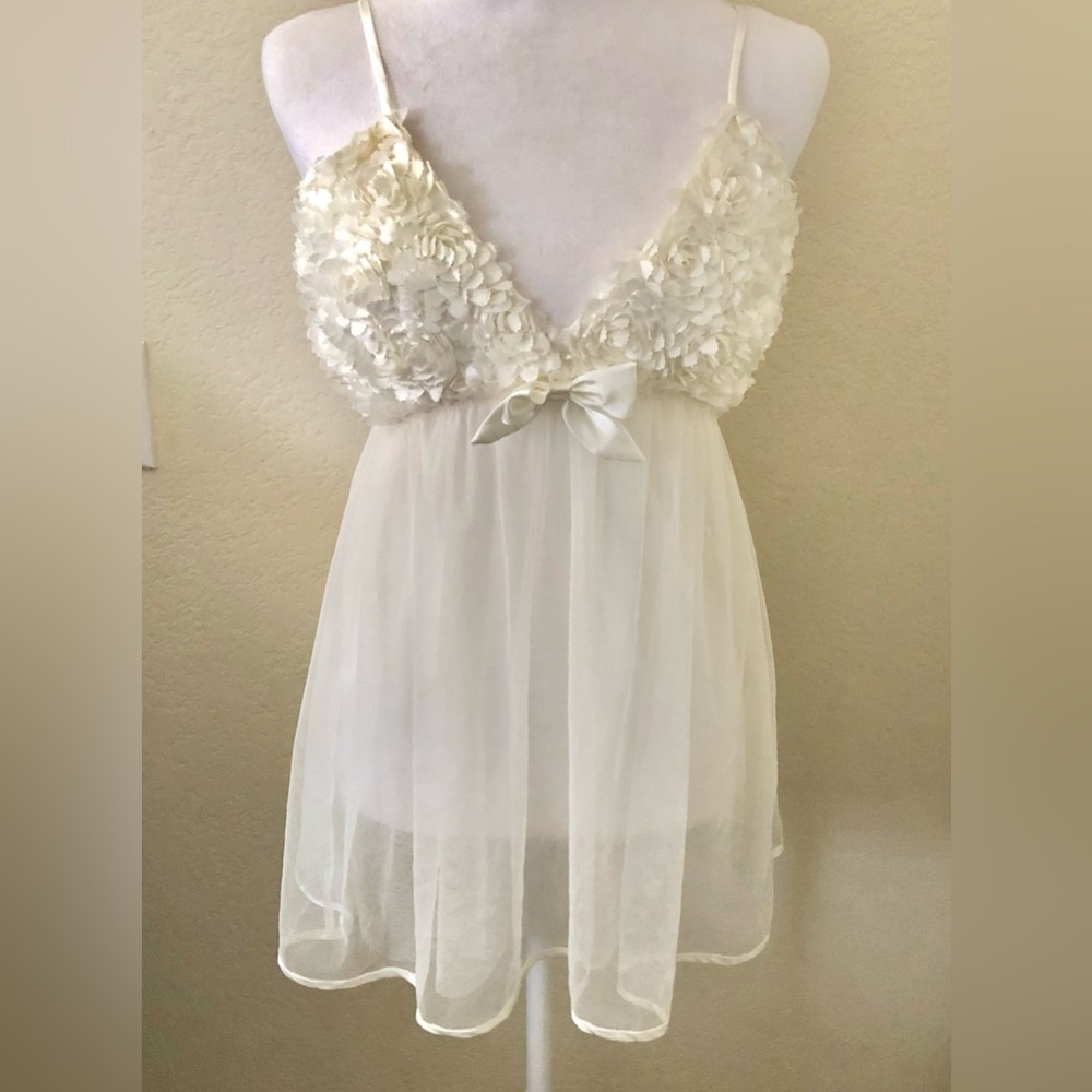 Flora Sexy and Feminine Cream Sheer Chemise